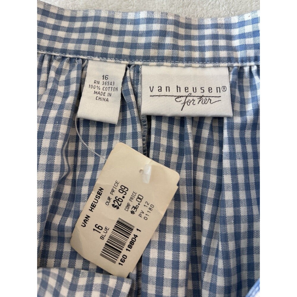 Vintage Van Heusen Blue White Gingham Button Side Midi Skirt A-Line Sz 16 Easter - Picture 8 of 8